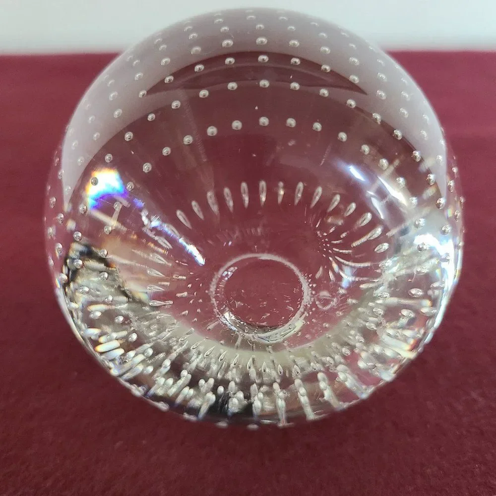 Clear Glass Paperweight Precision Controlled Bubbles in Alignment Vintage